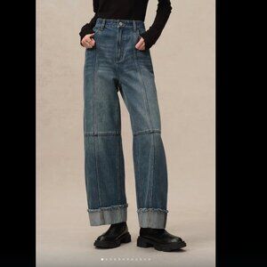 (SOLD) Sinha-Stanic with Fabrique Lark Straight Leg Cuffed Jeans in Tencel Denim
